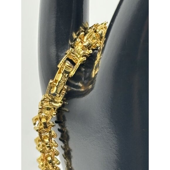 Vintage Gold Tone Metal and Faux Sapphire Faux Diamond Tennis Style Bracelet 80s - Picture 9 of 13